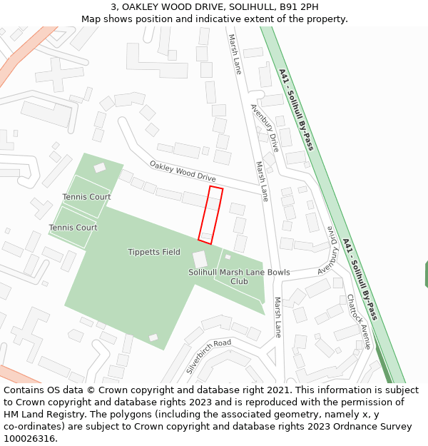 3, OAKLEY WOOD DRIVE, SOLIHULL, B91 2PH: Location map and indicative extent of plot