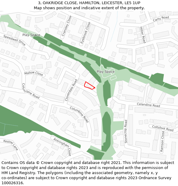 3, OAKRIDGE CLOSE, HAMILTON, LEICESTER, LE5 1UP: Location map and indicative extent of plot