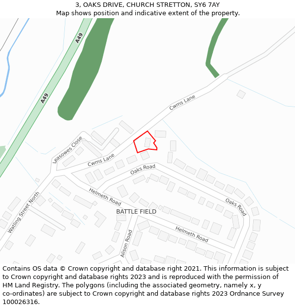 3, OAKS DRIVE, CHURCH STRETTON, SY6 7AY: Location map and indicative extent of plot