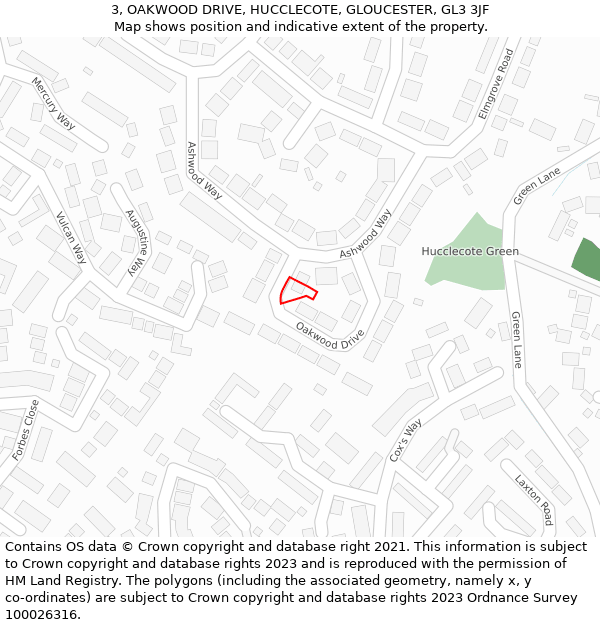 3, OAKWOOD DRIVE, HUCCLECOTE, GLOUCESTER, GL3 3JF: Location map and indicative extent of plot