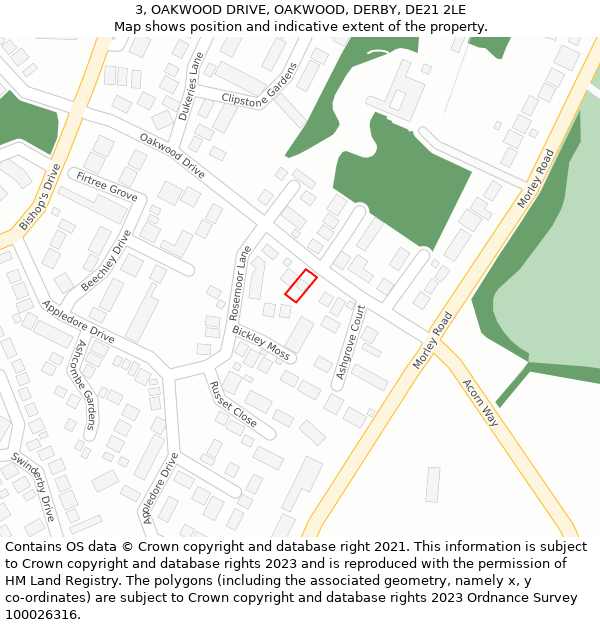3, OAKWOOD DRIVE, OAKWOOD, DERBY, DE21 2LE: Location map and indicative extent of plot