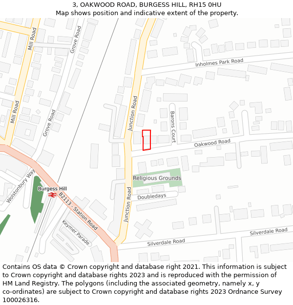 3, OAKWOOD ROAD, BURGESS HILL, RH15 0HU: Location map and indicative extent of plot