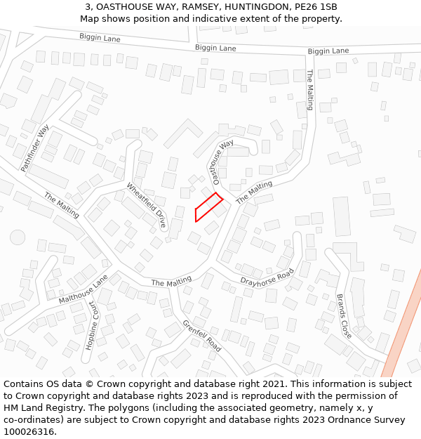 3, OASTHOUSE WAY, RAMSEY, HUNTINGDON, PE26 1SB: Location map and indicative extent of plot