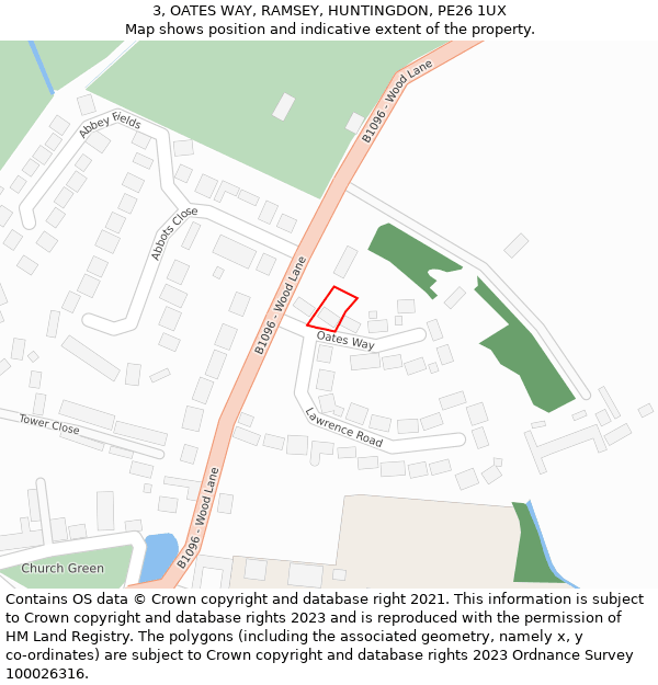 3, OATES WAY, RAMSEY, HUNTINGDON, PE26 1UX: Location map and indicative extent of plot