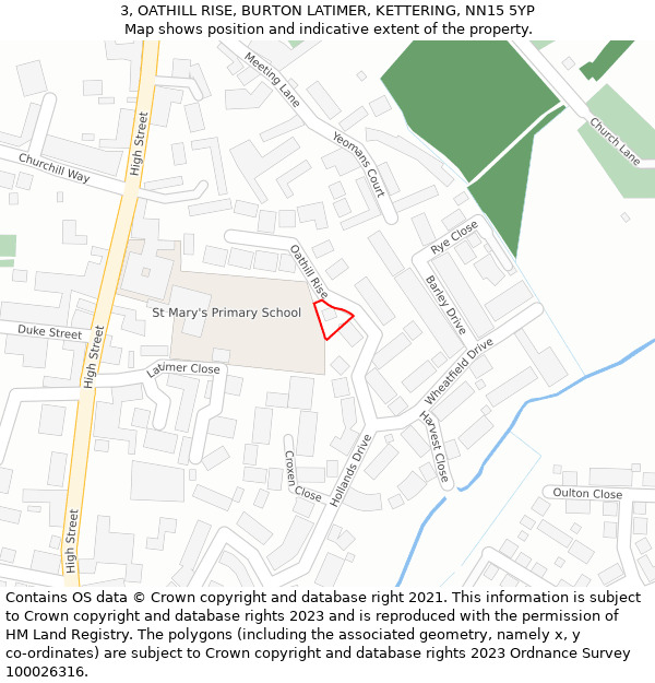 3, OATHILL RISE, BURTON LATIMER, KETTERING, NN15 5YP: Location map and indicative extent of plot