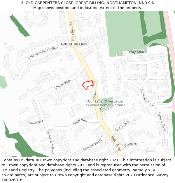 3, OLD CARPENTERS CLOSE, GREAT BILLING, NORTHAMPTON, NN3 9JN: Location map and indicative extent of plot