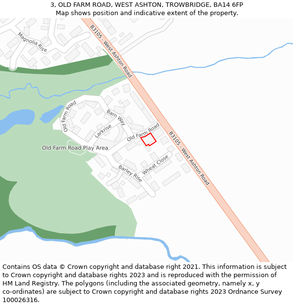 3, OLD FARM ROAD, WEST ASHTON, TROWBRIDGE, BA14 6FP: Location map and indicative extent of plot