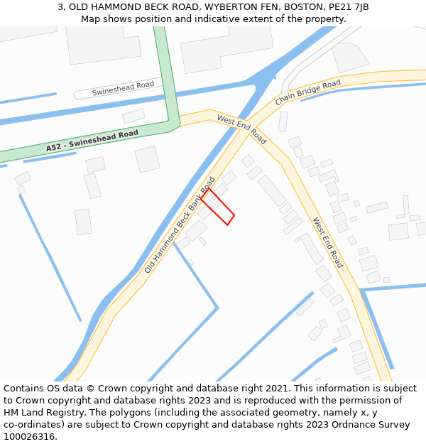 3, OLD HAMMOND BECK ROAD, WYBERTON FEN, BOSTON, PE21 7JB: Location map and indicative extent of plot