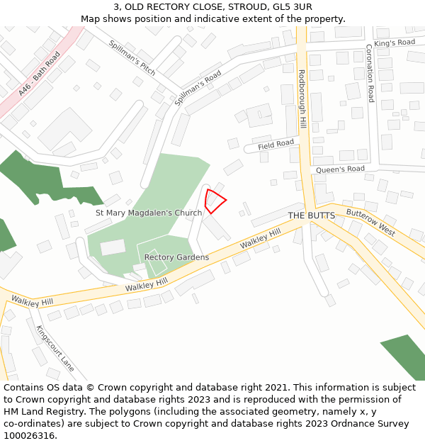 3, OLD RECTORY CLOSE, STROUD, GL5 3UR: Location map and indicative extent of plot