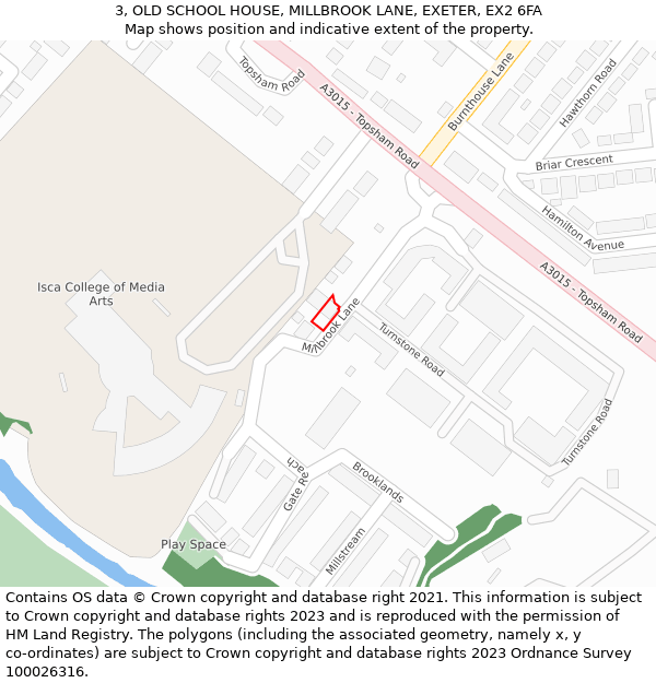 3, OLD SCHOOL HOUSE, MILLBROOK LANE, EXETER, EX2 6FA: Location map and indicative extent of plot