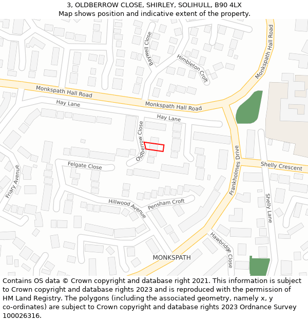 3, OLDBERROW CLOSE, SHIRLEY, SOLIHULL, B90 4LX: Location map and indicative extent of plot