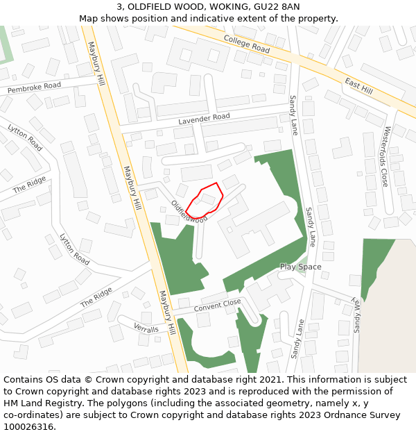 3, OLDFIELD WOOD, WOKING, GU22 8AN: Location map and indicative extent of plot