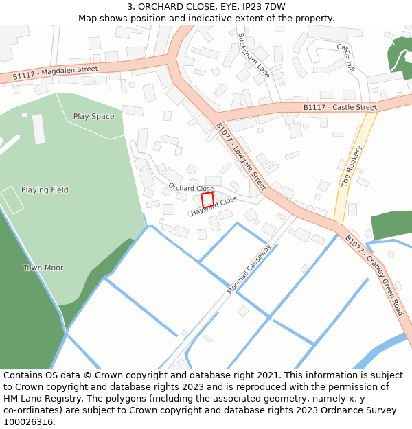 3, ORCHARD CLOSE, EYE, IP23 7DW: Location map and indicative extent of plot