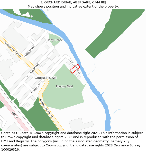 3, ORCHARD DRIVE, ABERDARE, CF44 8EJ: Location map and indicative extent of plot