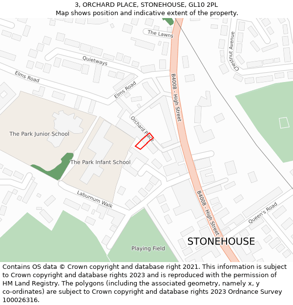 3, ORCHARD PLACE, STONEHOUSE, GL10 2PL: Location map and indicative extent of plot