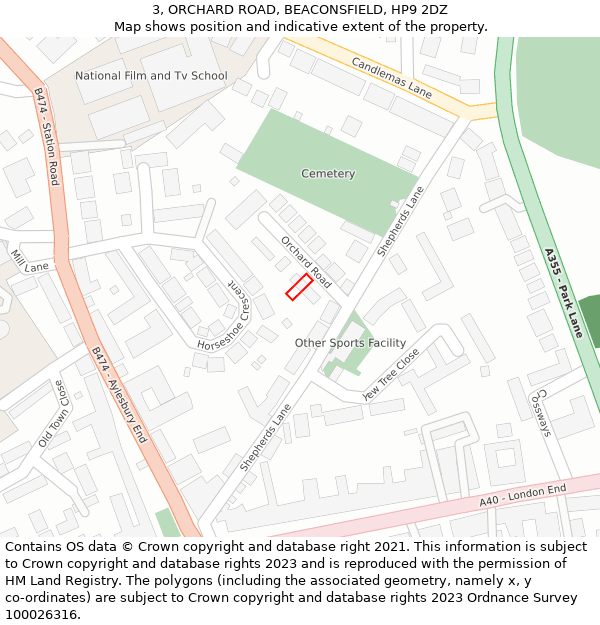 3, ORCHARD ROAD, BEACONSFIELD, HP9 2DZ: Location map and indicative extent of plot