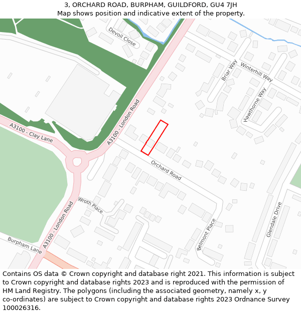 3, ORCHARD ROAD, BURPHAM, GUILDFORD, GU4 7JH: Location map and indicative extent of plot