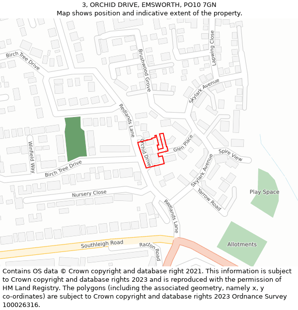 3, ORCHID DRIVE, EMSWORTH, PO10 7GN: Location map and indicative extent of plot