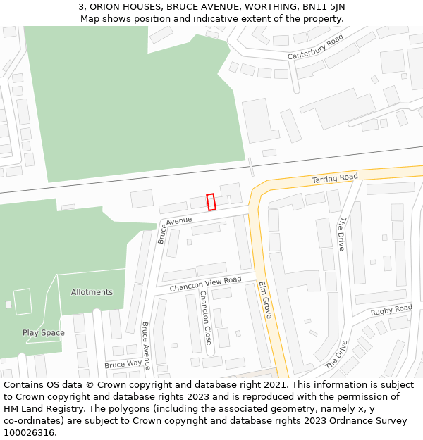 3, ORION HOUSES, BRUCE AVENUE, WORTHING, BN11 5JN: Location map and indicative extent of plot