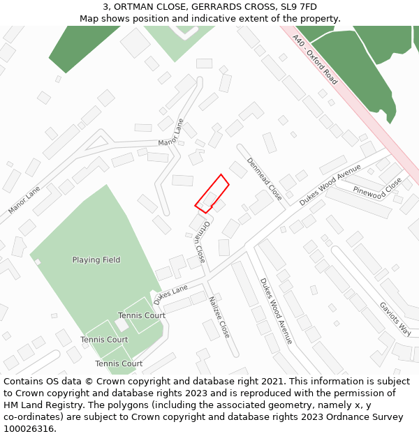 3, ORTMAN CLOSE, GERRARDS CROSS, SL9 7FD: Location map and indicative extent of plot