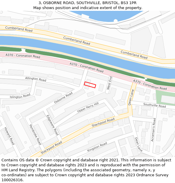 3, OSBORNE ROAD, SOUTHVILLE, BRISTOL, BS3 1PR: Location map and indicative extent of plot