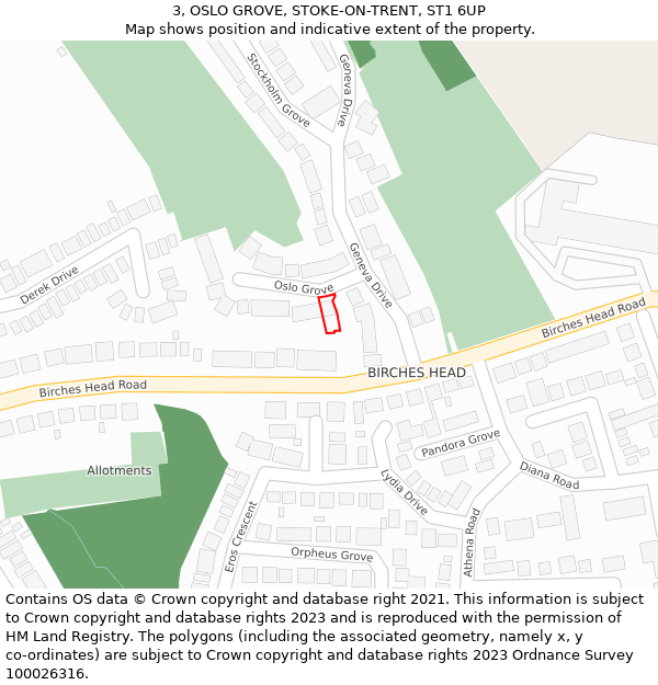 3, OSLO GROVE, STOKE-ON-TRENT, ST1 6UP: Location map and indicative extent of plot