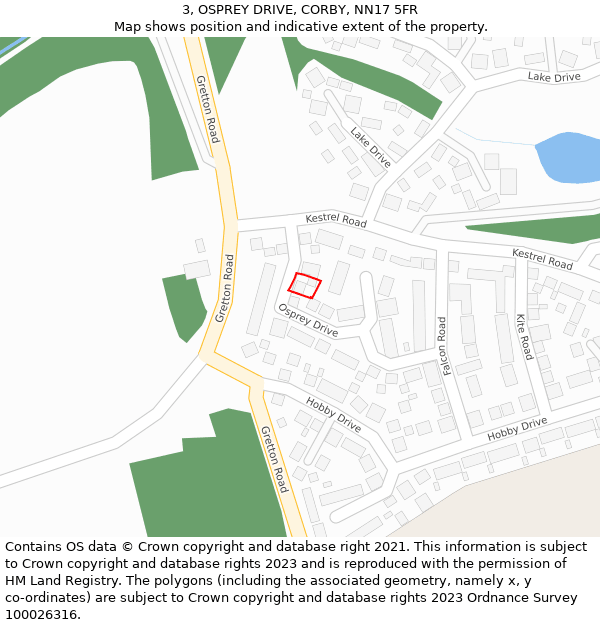3, OSPREY DRIVE, CORBY, NN17 5FR: Location map and indicative extent of plot
