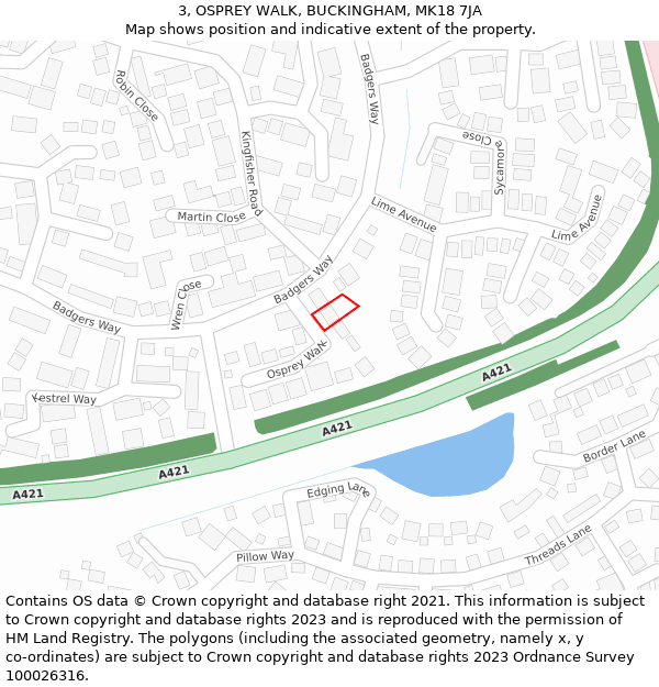 3, OSPREY WALK, BUCKINGHAM, MK18 7JA: Location map and indicative extent of plot