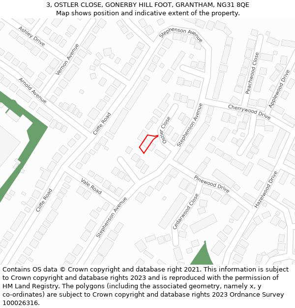 3, OSTLER CLOSE, GONERBY HILL FOOT, GRANTHAM, NG31 8QE: Location map and indicative extent of plot