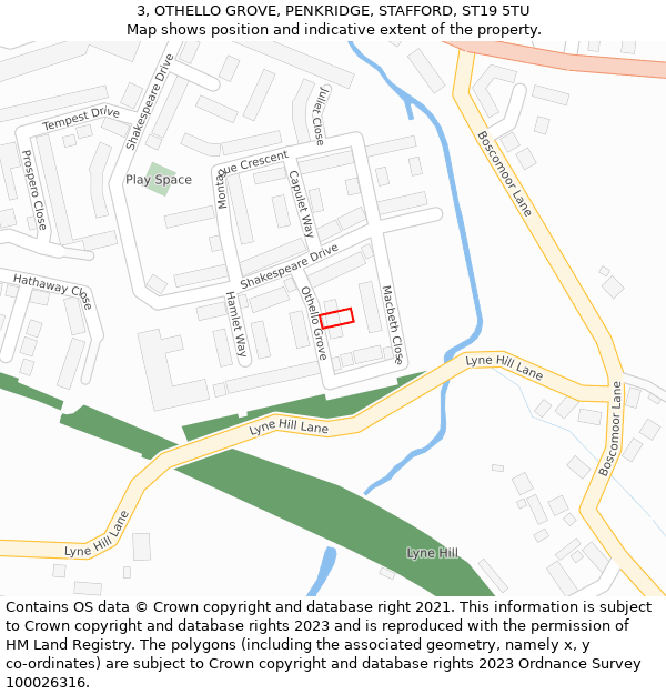 3, OTHELLO GROVE, PENKRIDGE, STAFFORD, ST19 5TU: Location map and indicative extent of plot