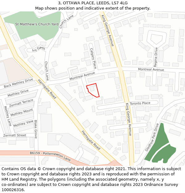 3, OTTAWA PLACE, LEEDS, LS7 4LG: Location map and indicative extent of plot