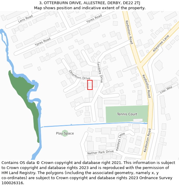 3, OTTERBURN DRIVE, ALLESTREE, DERBY, DE22 2TJ: Location map and indicative extent of plot
