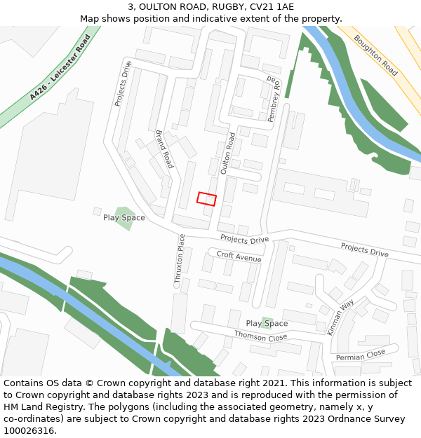 3, OULTON ROAD, RUGBY, CV21 1AE: Location map and indicative extent of plot