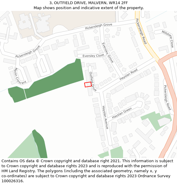 3, OUTFIELD DRIVE, MALVERN, WR14 2FF: Location map and indicative extent of plot