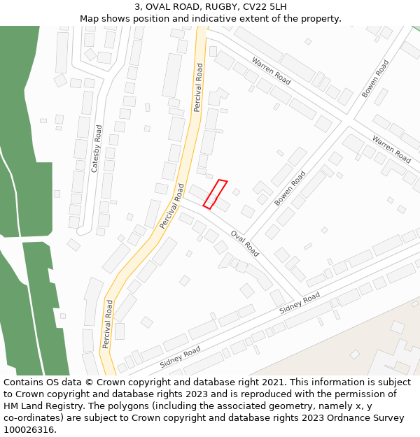 3, OVAL ROAD, RUGBY, CV22 5LH: Location map and indicative extent of plot