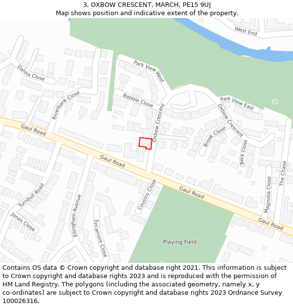 3, OXBOW CRESCENT, MARCH, PE15 9UJ: Location map and indicative extent of plot