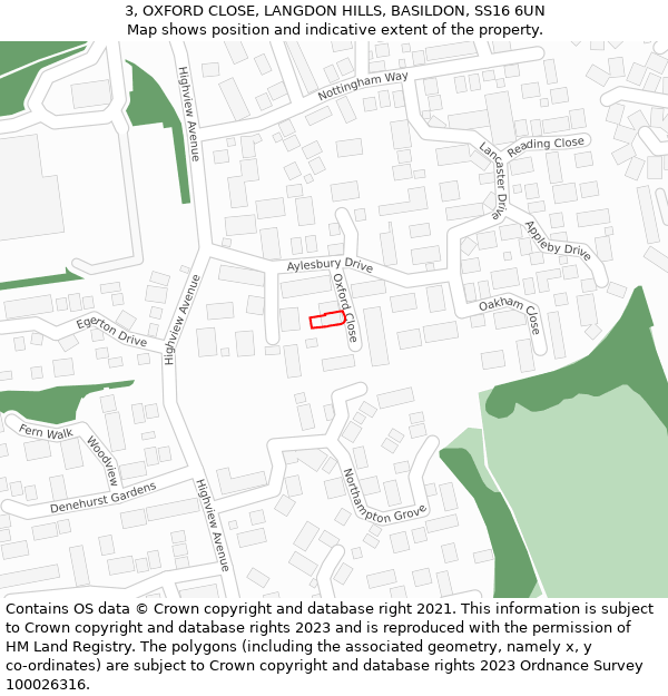 3, OXFORD CLOSE, LANGDON HILLS, BASILDON, SS16 6UN: Location map and indicative extent of plot