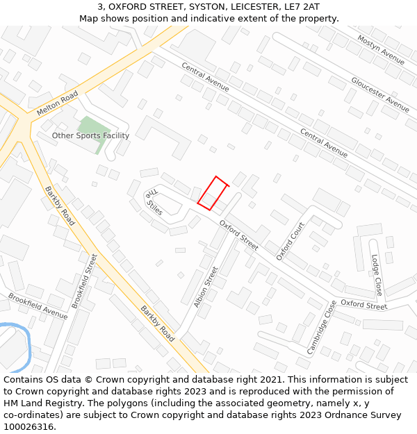 3, OXFORD STREET, SYSTON, LEICESTER, LE7 2AT: Location map and indicative extent of plot