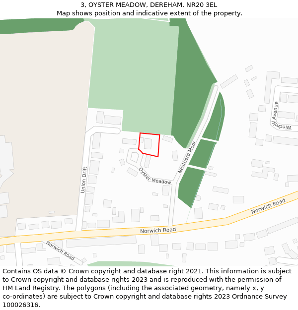 3, OYSTER MEADOW, DEREHAM, NR20 3EL: Location map and indicative extent of plot