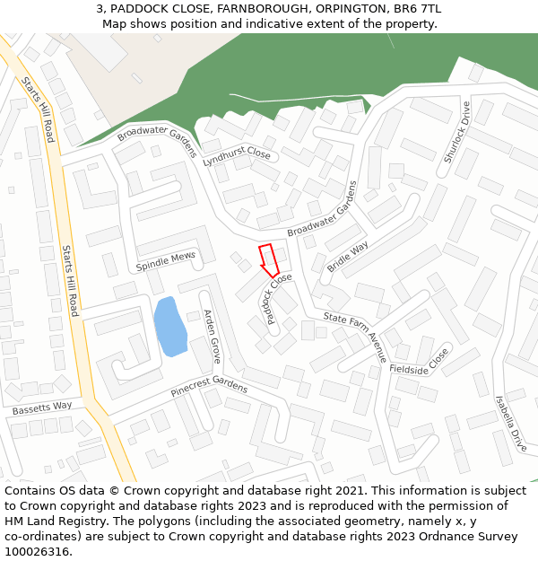 3, PADDOCK CLOSE, FARNBOROUGH, ORPINGTON, BR6 7TL: Location map and indicative extent of plot