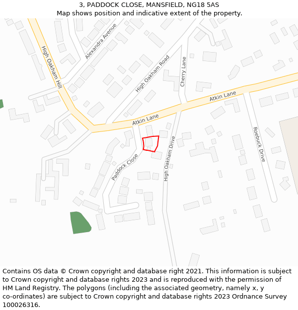 3, PADDOCK CLOSE, MANSFIELD, NG18 5AS: Location map and indicative extent of plot