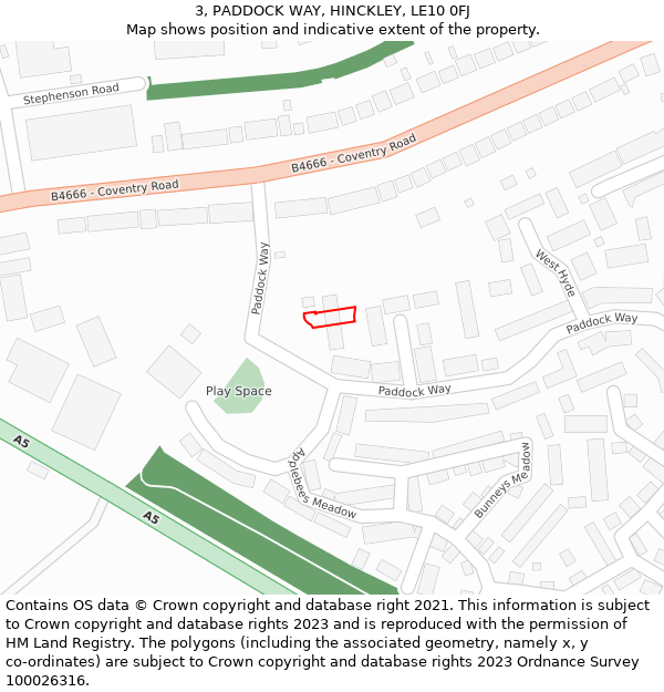 3, PADDOCK WAY, HINCKLEY, LE10 0FJ: Location map and indicative extent of plot