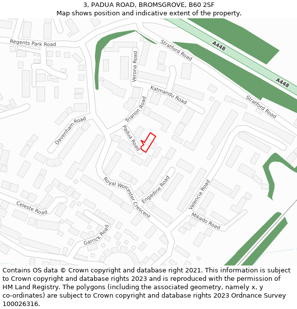 3, PADUA ROAD, BROMSGROVE, B60 2SF: Location map and indicative extent of plot