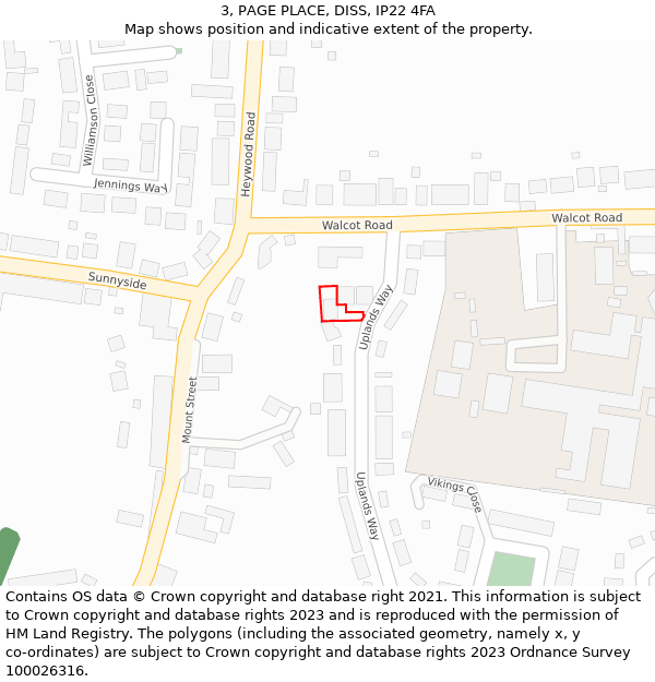 3, PAGE PLACE, DISS, IP22 4FA: Location map and indicative extent of plot
