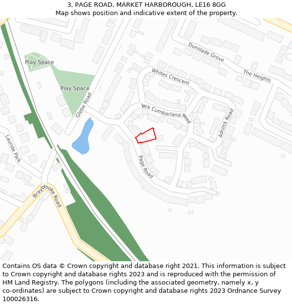 3, PAGE ROAD, MARKET HARBOROUGH, LE16 8GG: Location map and indicative extent of plot