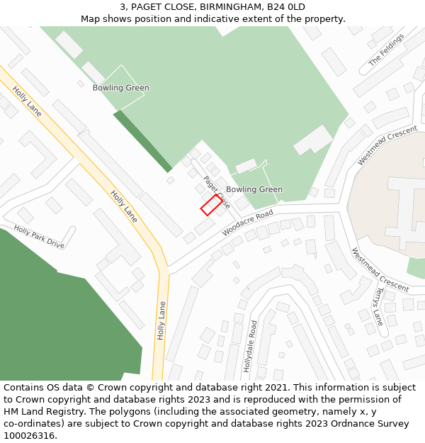 3, PAGET CLOSE, BIRMINGHAM, B24 0LD: Location map and indicative extent of plot