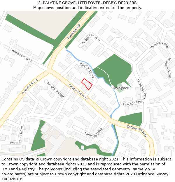 3, PALATINE GROVE, LITTLEOVER, DERBY, DE23 3RR: Location map and indicative extent of plot