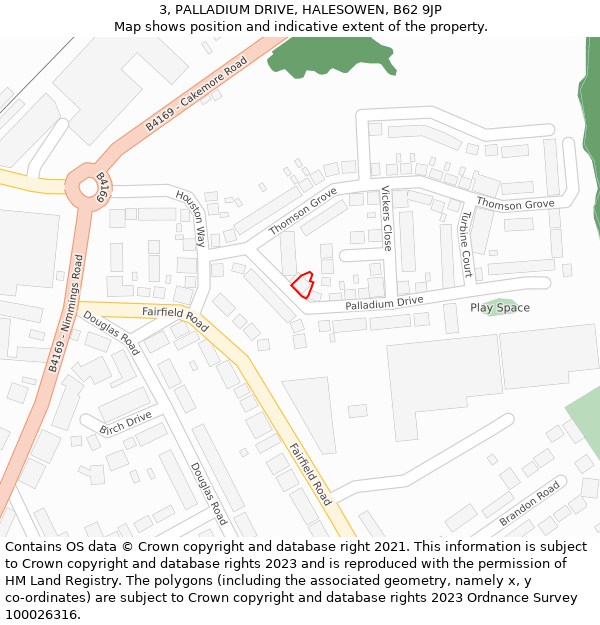 3, PALLADIUM DRIVE, HALESOWEN, B62 9JP: Location map and indicative extent of plot