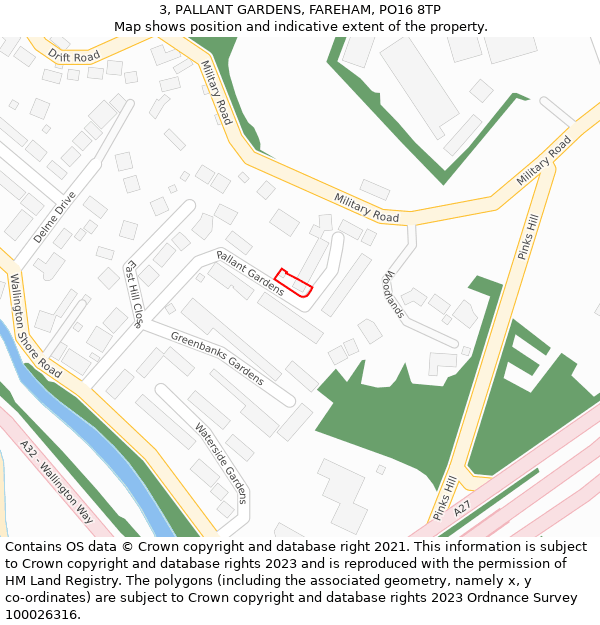 3, PALLANT GARDENS, FAREHAM, PO16 8TP: Location map and indicative extent of plot
