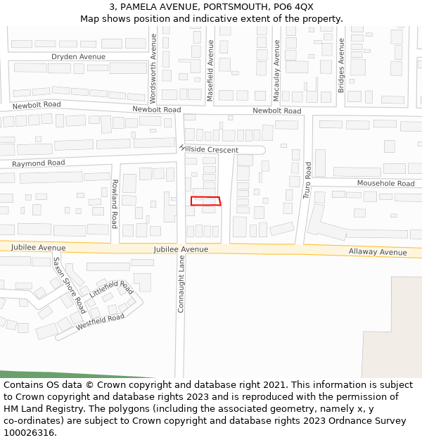 3, PAMELA AVENUE, PORTSMOUTH, PO6 4QX: Location map and indicative extent of plot